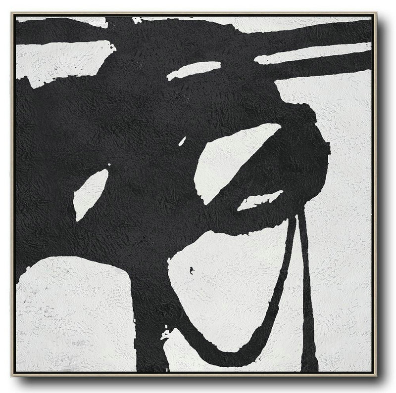 Large Abstract Painting Canvas Art,Oversized Minimal Black And White Painting - Bedroom Wall Decor